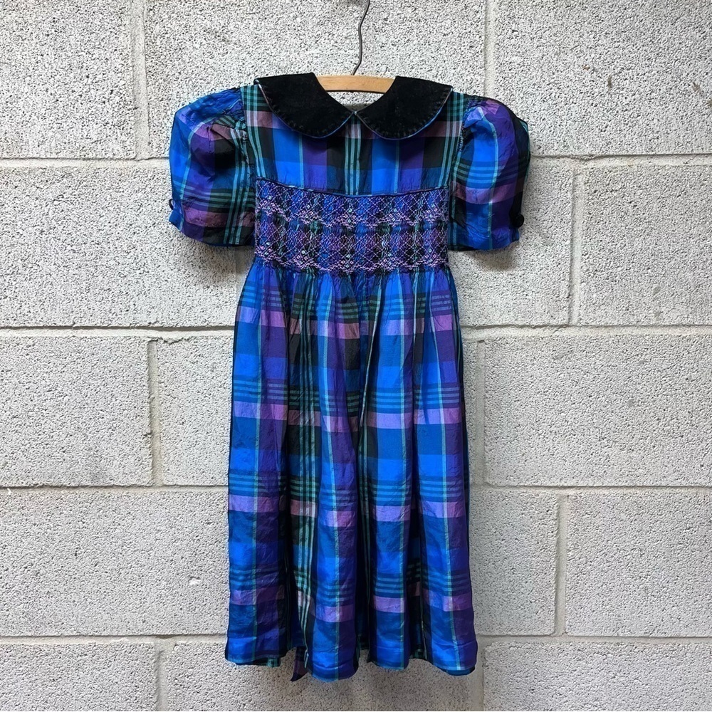 Vintage Bonnie Jean Smocked Velvet Collar Kids Dress